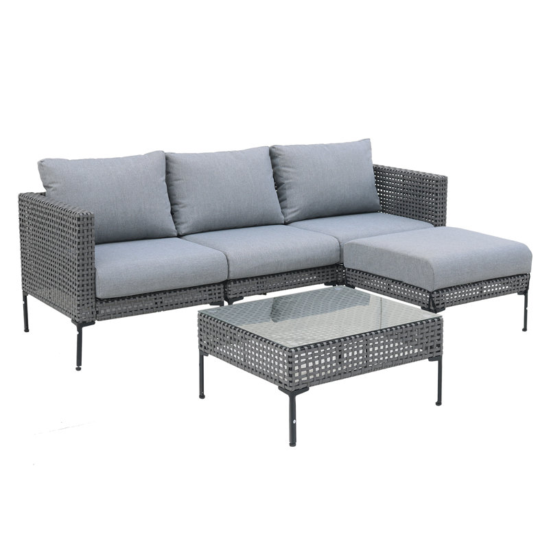 5-Piece Outdoor Patio Bistro Set - All-Weather Wicker Loveseat and Chairs with Metal Table and Soft Cushions - Rattan Conversation Set for Backyard, Balcony, Garden