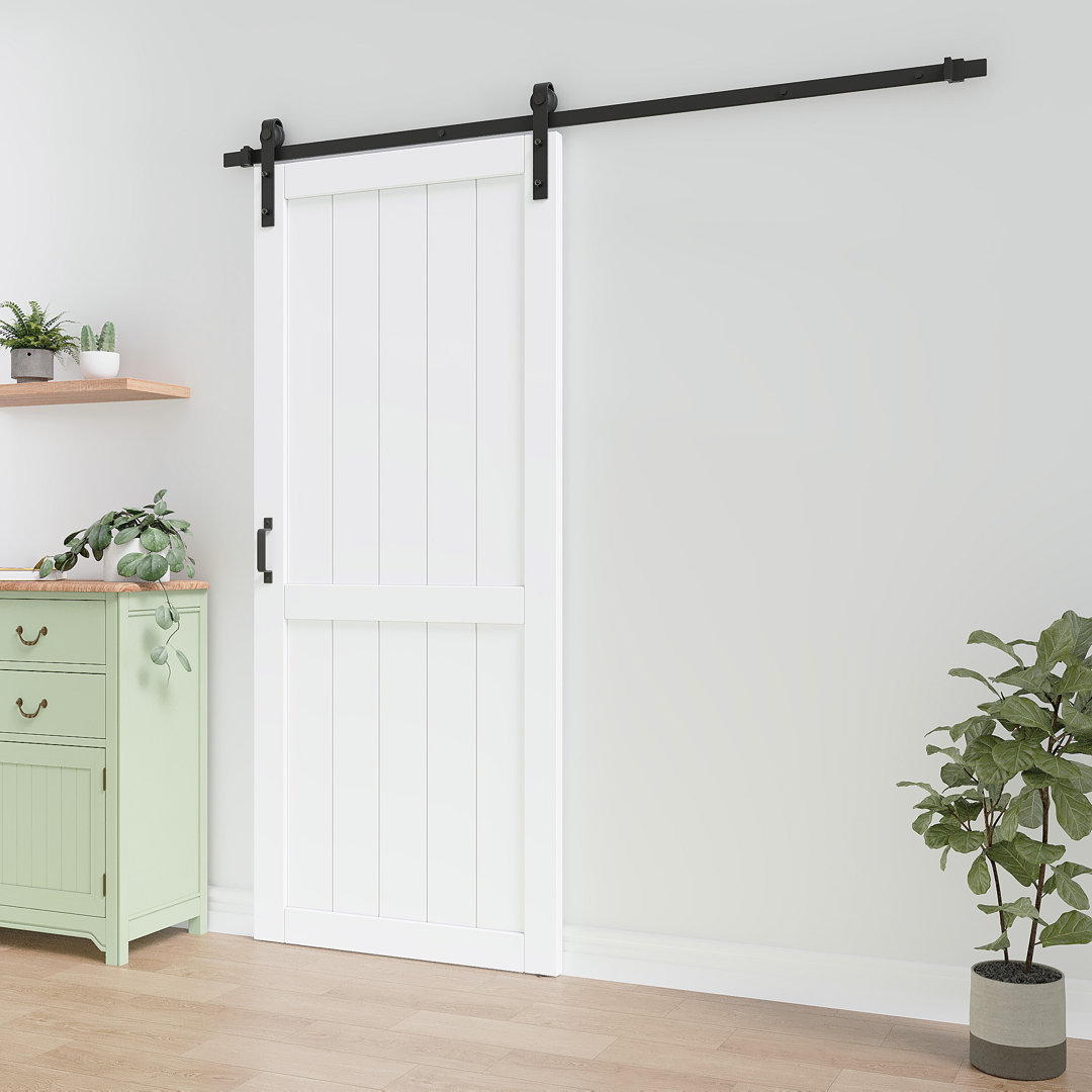 84''H Sliding Barn Door White Primed Paintable Solid+Manufactured Wood Closet Pantry Interior Doors ARK DESIGN 