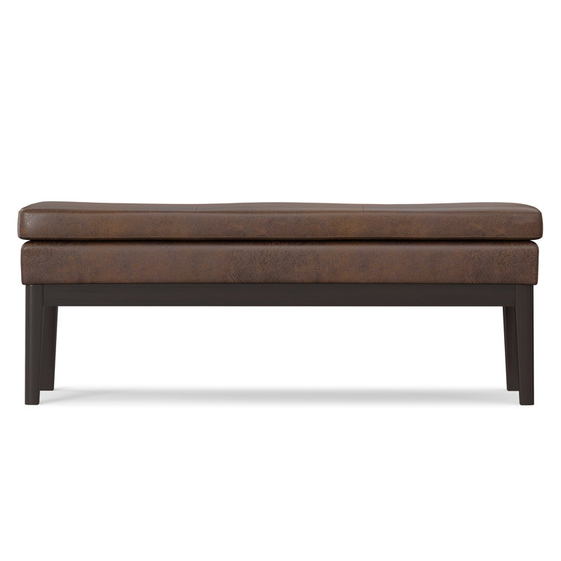Carlson Mid-Century Ottoman Bench with Upholstered Seat, Brown, 17.5'' H x 26.4'' W x 15'' D