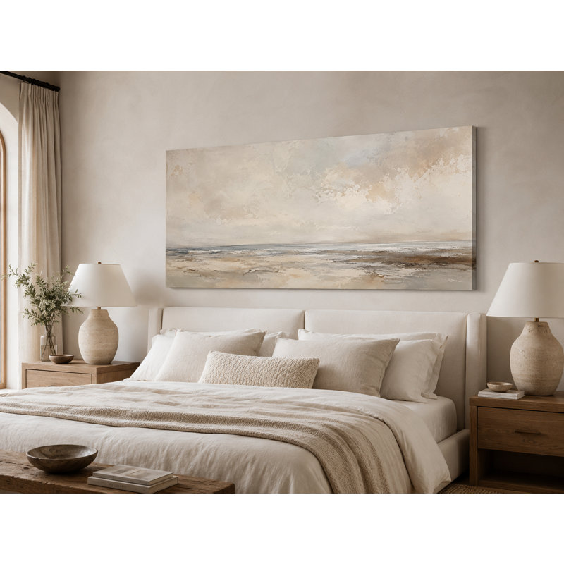 Neutre paysage abstrait beige enveloppé Ingeburg, L 55 po x H 27,5 po x P 1,5 po