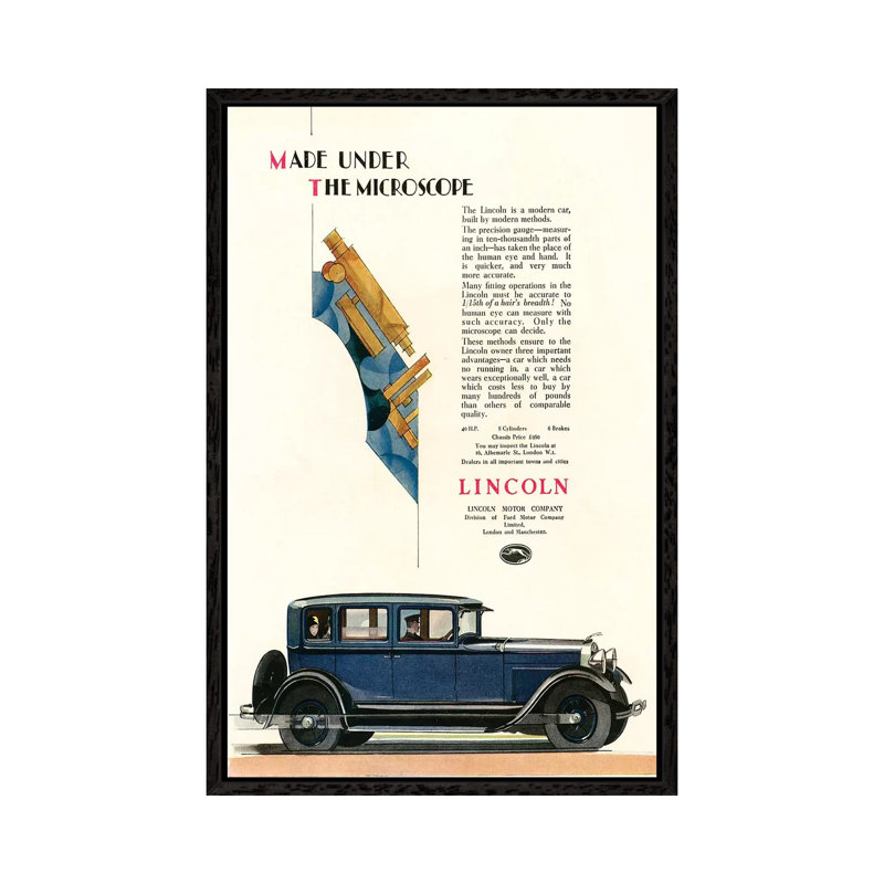 1929 Lincoln Magazine Advert by The Advertising Archives - Gallery-Wrapped Canvas Giclée on Canvas, Black Floater Framed