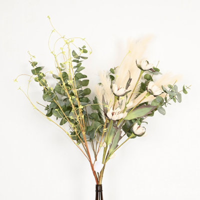 40" Artificial Pampas Grass Twig Buds Floral Arrangement For Vase Filler, Farmhouse Greenery Eucalyptus Foliage Branch Long Stem Flower Bulk Bouquet For Wedding Party Home Office Table Centerpiece Shelf Decorations