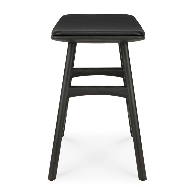 Osso Upholstered Stool with Solid Wood Frame, Varnished Black/Black