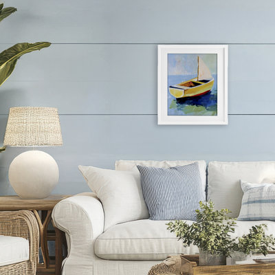 Pier Sail Boat View Framed Print Under Glass, design by Walker Noble