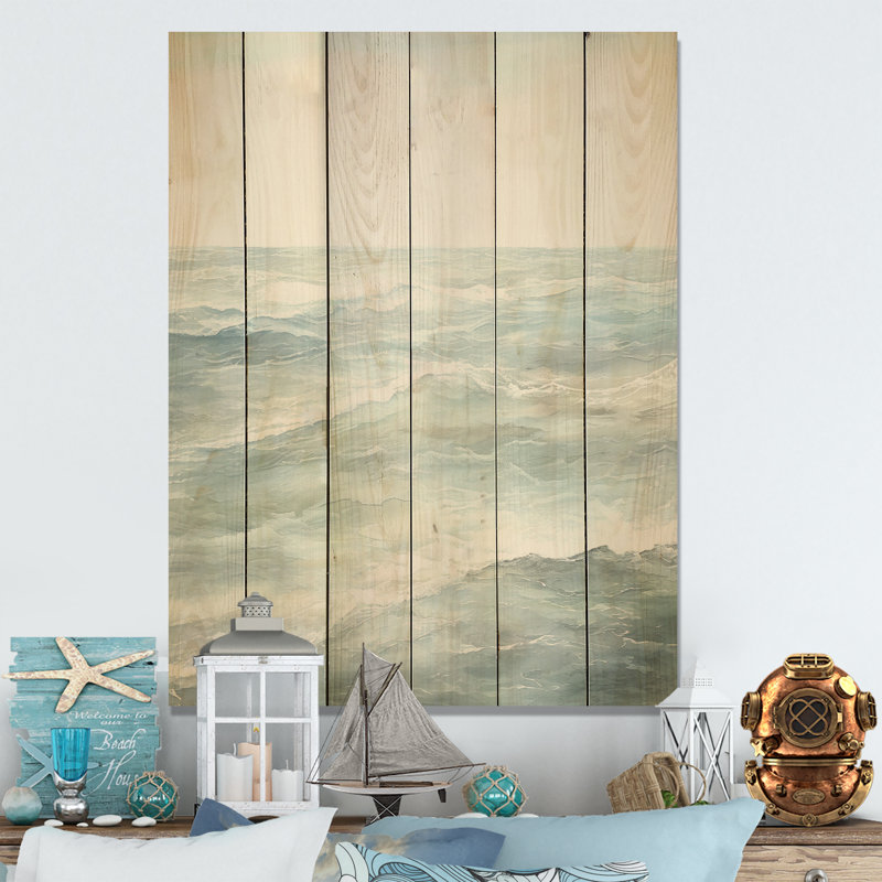 «Ocean Minimal Waves Charm I», art sur bois de pin naturel, H 20 po x l 10 po