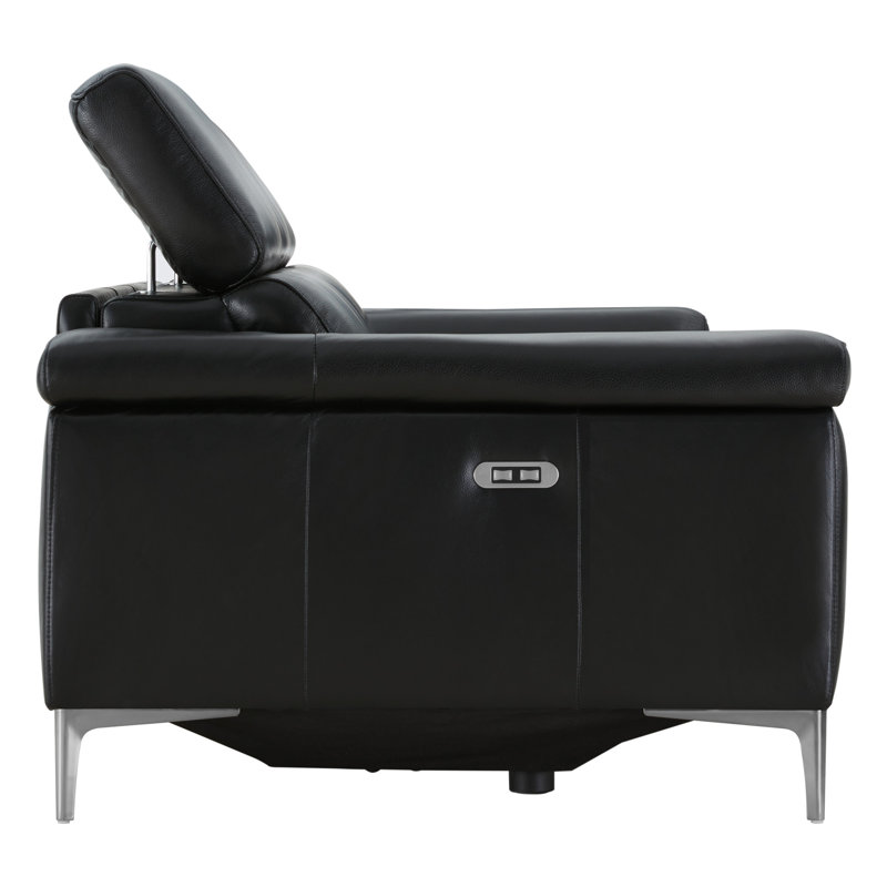 Jefferson Genuine Leather Power Reclining Sofa with Metal Legs, Black