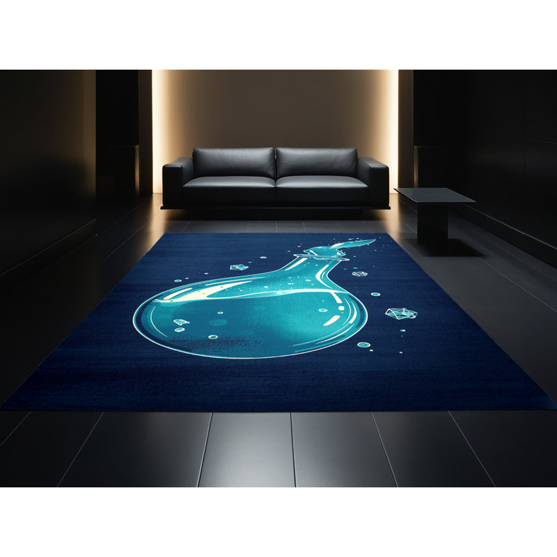 Machine Washable Ovetta Chemistry Flask Modern & Contemporary Rug in Blue – Navy Binding, 3x5