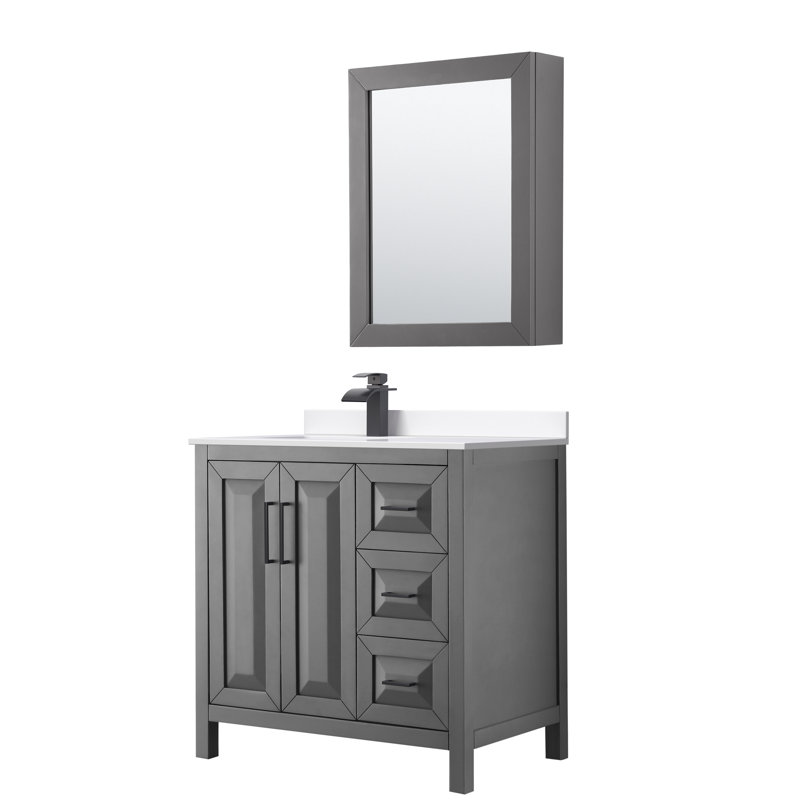 Daria 36'' W Single Vanity, Dark Blue, Carrara Cultured Marble, Matte Black