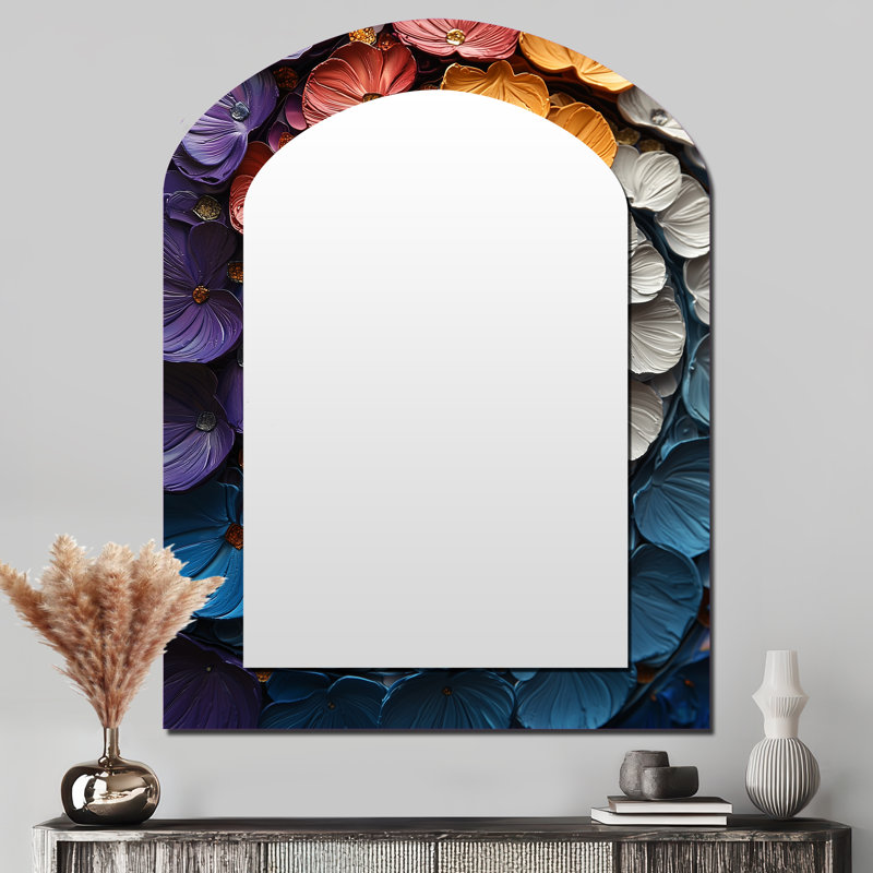 Purple And Blue Fractal Universe Spiral V - Abstract Spirals Asymmetrical Unique Mirror, Yellow Arch Large Wall Mirror, Printed Metal Art
