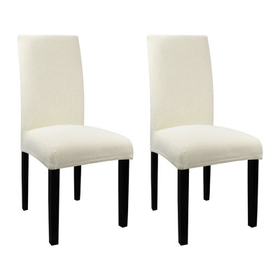Red Barrel Studio Chair Covers For Dining Room Set Of 2 Jacquard Spandex Fabric Dining Chair Covers, Removable And Washable Stretch Slipcovers For Chairs, Home Decor Chair Covers, Seat Covers, Creme