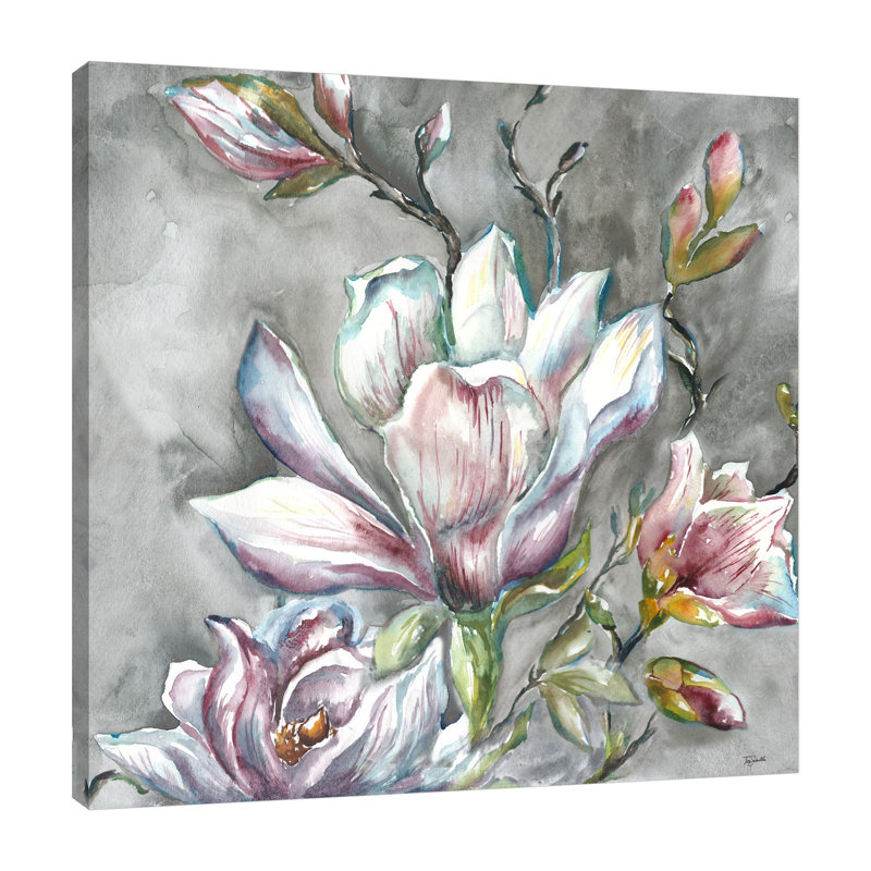«Magnolia on Light Grey» par Tre Sorelle Studios, reproduction sur toile, H 12 po x l 12 po