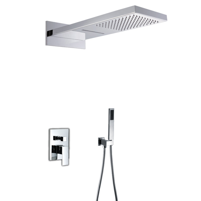 Sumerain Modern Dual-Mode Shower System, Wall Mount Rainfall & Waterfall Panel with 360° Swivel Handshower,  Chrome