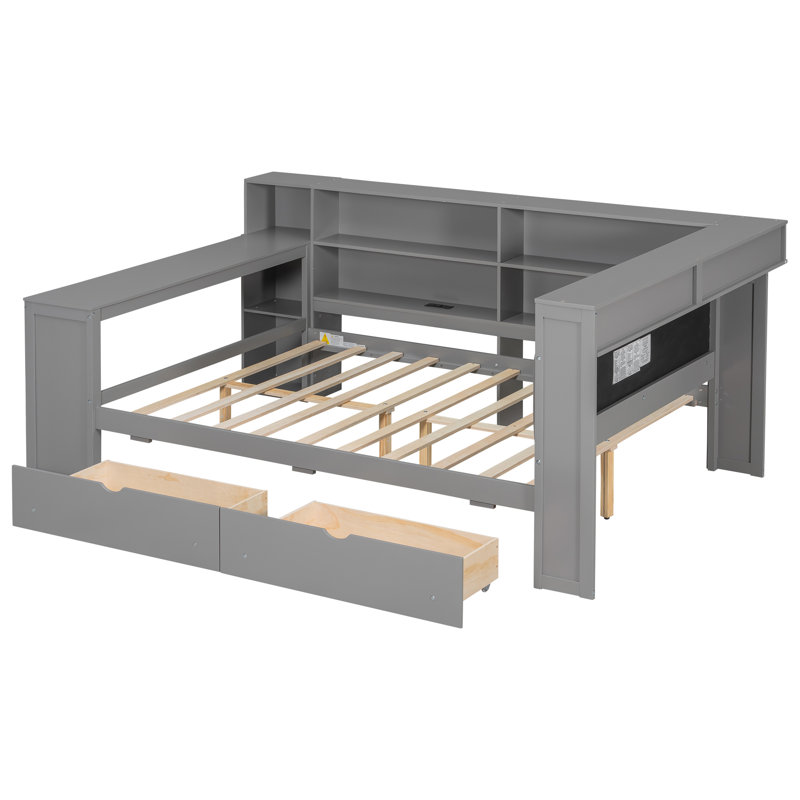 Daybed With Charging Station, Led, Desk And Storage, Gray, Full/Double