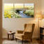 Assortiment de bouquets de fleurs, pont sur le ruisseau, banc, printemps, ensemble de 3 impressions sur toile-244203921