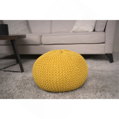 Bordeaux  Knitted Cotton Round Pouf, Yellow