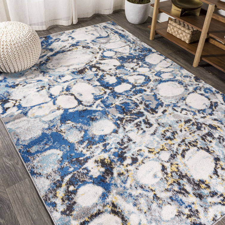 Strausstown Marbled Abstract Dark Gray/Blue Rug