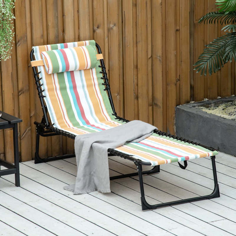 4 chaises inclinables - Chaise longue pliante, siège respirant en filet et à élastiques, coussin, jaune