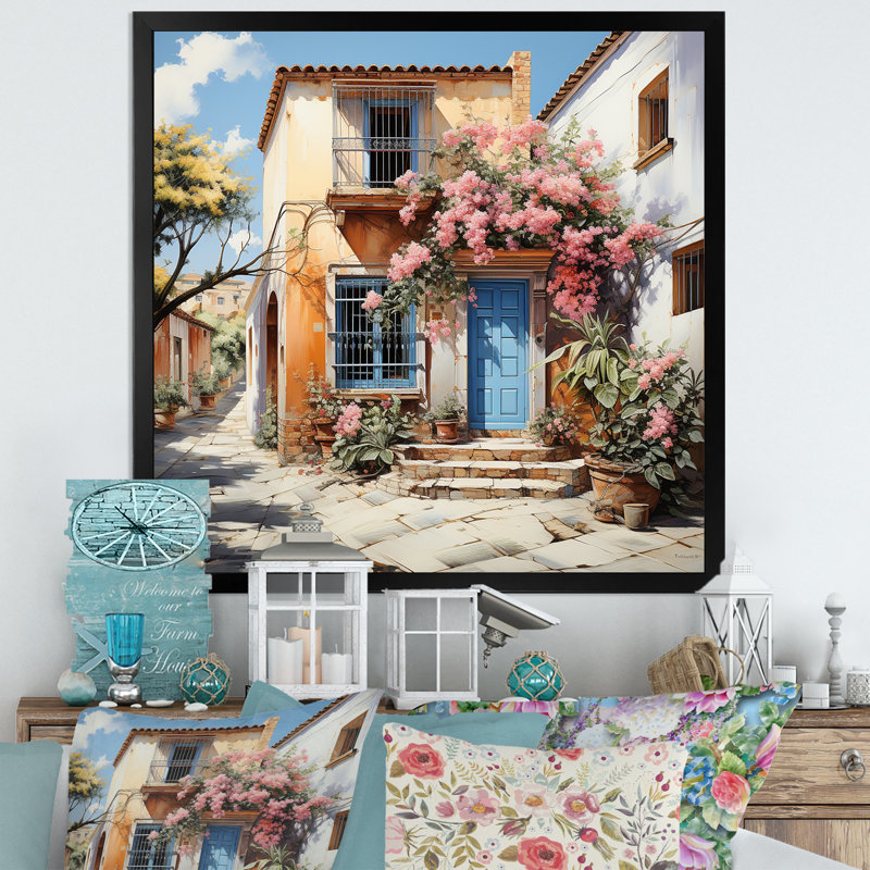 «Mexico Colonial Charm» - art mural mexicain, H 30 po x l 30 po x P 1,5 po, Cadre simple noir