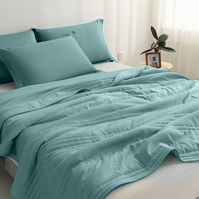 Polyester Fiber Quilt Solid Color Washable Conditioning Quilt Summer Cool Quilt Thin Quilt Fiber Quilt