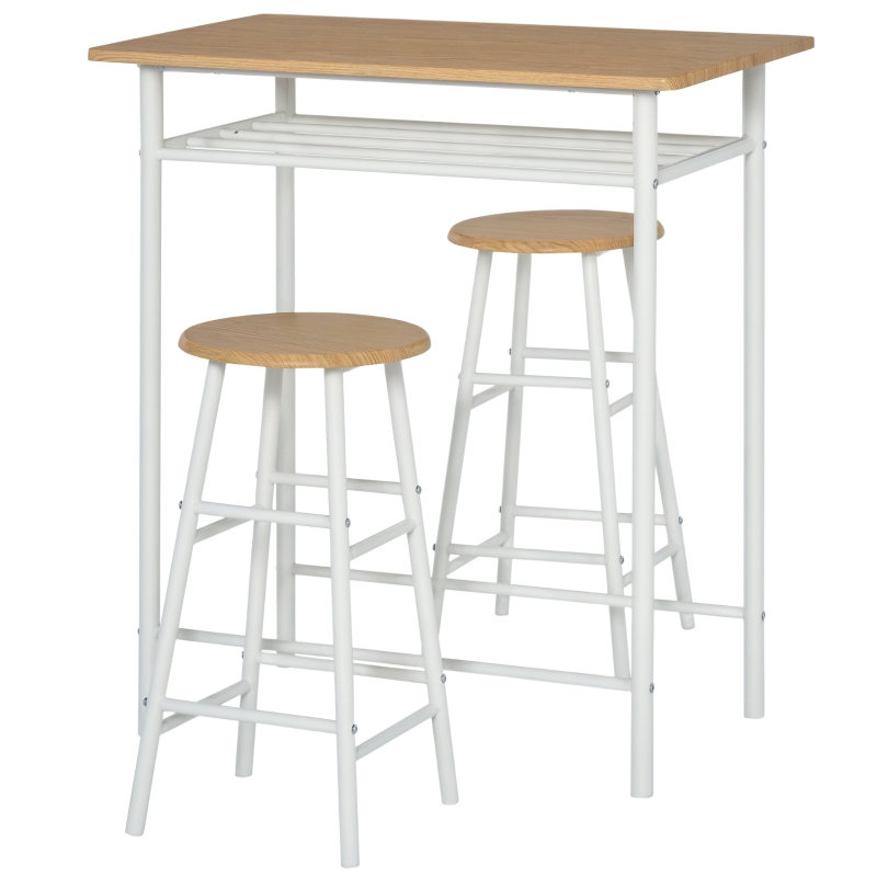 80 cm Steel Bar Set Bar Cabinet, White/Brown