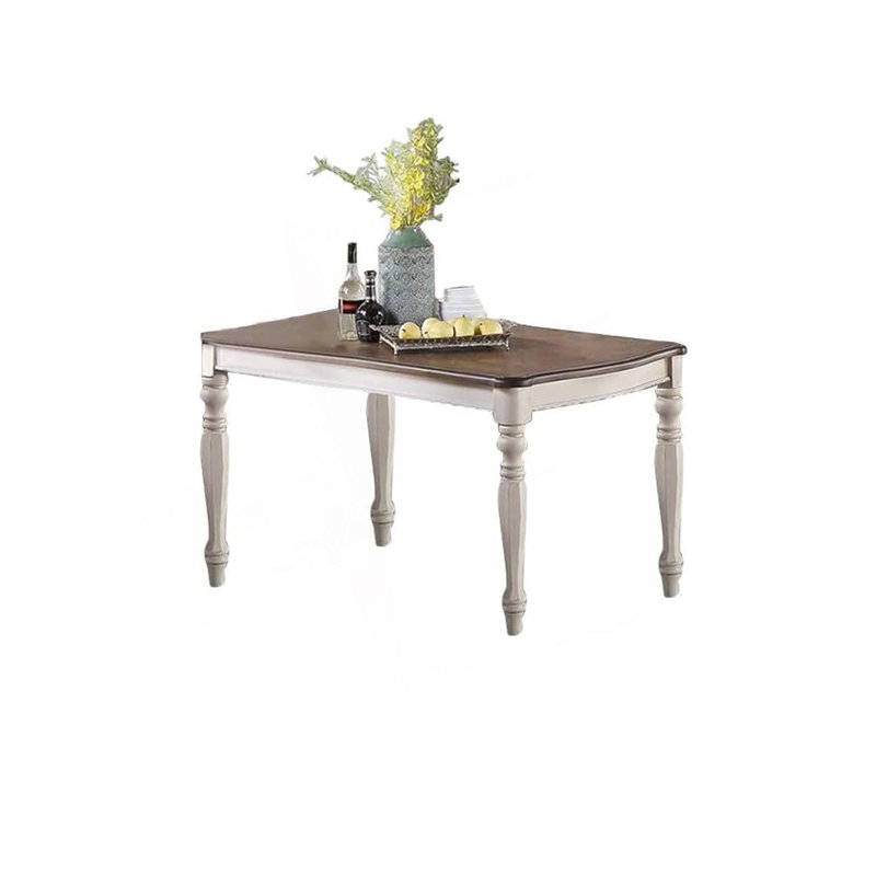 Table de salle à manger de style transitionnel 1Pc 2X, H 30 po x L 66 po x l 39,5 po, Blanc antique