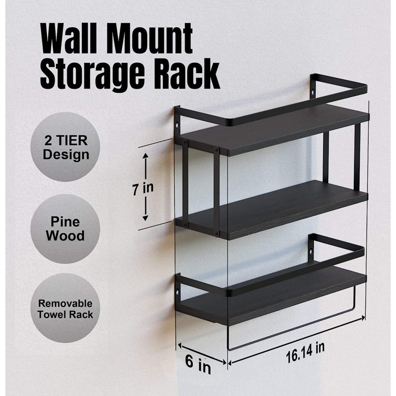 Purefoy 3 Piece Floating Shelf with Towel Bar, Black