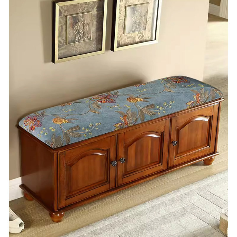 Solid Rubberwood Shoe Cabinet with Seating, 19.69" H x 39.37" W x 13.78" D