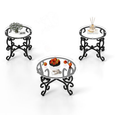 Ensemble de 3 tables basses en verre trempé