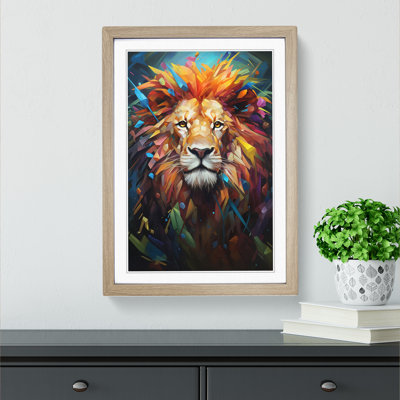 XYZ-FRM-V1223-4270 Lion Hard Edge No.2 - Single Picture Frame Print on Wood
