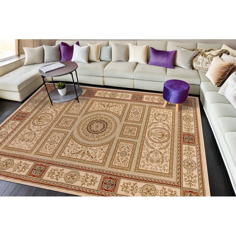 Tapis de zone ivoire oriental Merujhan, Rectangle 7 pi 10 po x 10 pi 10 po