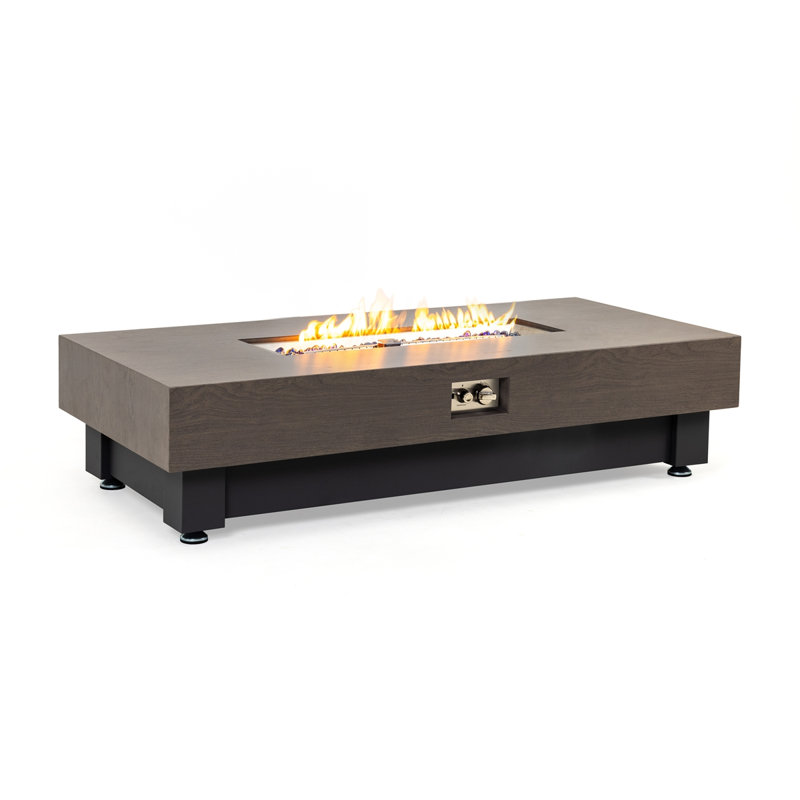 60-Inch Wood Outdoor Gas Fire Pit Table with Rain Cover, Rectangular Heater for Patio, Backyard, Deck