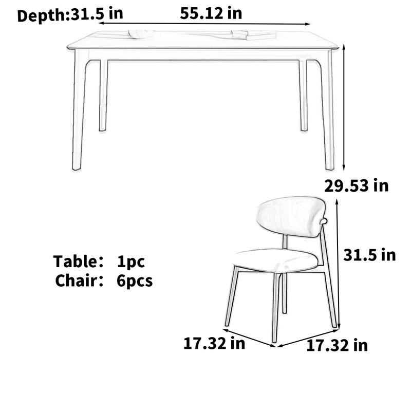 Ash wood rectangular rock plate dining table, 29.53"H x 55.12"L x 31.5"W