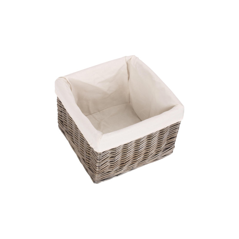 Square Wicker Storage Basket with Lining, 20cm H x 28cm W x 28cm D, Antique Wash/White