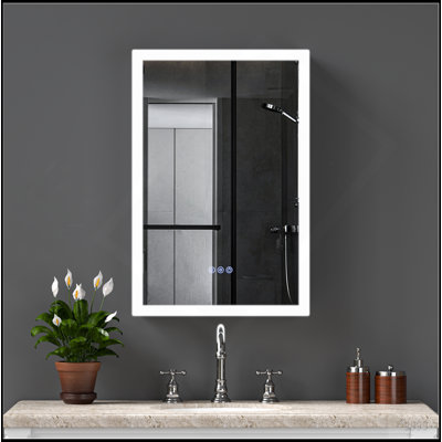 Armoire à pharmacie à DEL avec miroir, armoire de salle de bain avec miroir 16 * 26 pouces avec lumières, encastrée ou murale, 3 températures de couleur