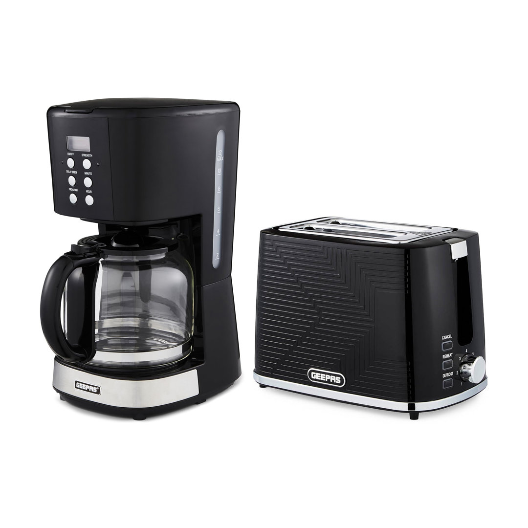 Geepas Unisex Black 1.5L Filter Coffee Machine & 2 Slice Toaster Set In - Image 7