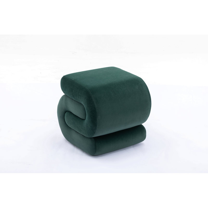 S-Shape Velvet Fabric Ottoman Makeup Stool Footstool, Dark Green Velvet