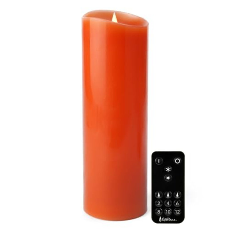 Decor Flameless LED Candles with Remote Control, Battery Operated Pillar Real Wax with Timer for Christmas Decorations, Pumpkin Orange Candle