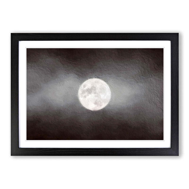 Full Moon at Dusk - Framed Print, 27cm H x 36cm W x 2cm D, Black Framed