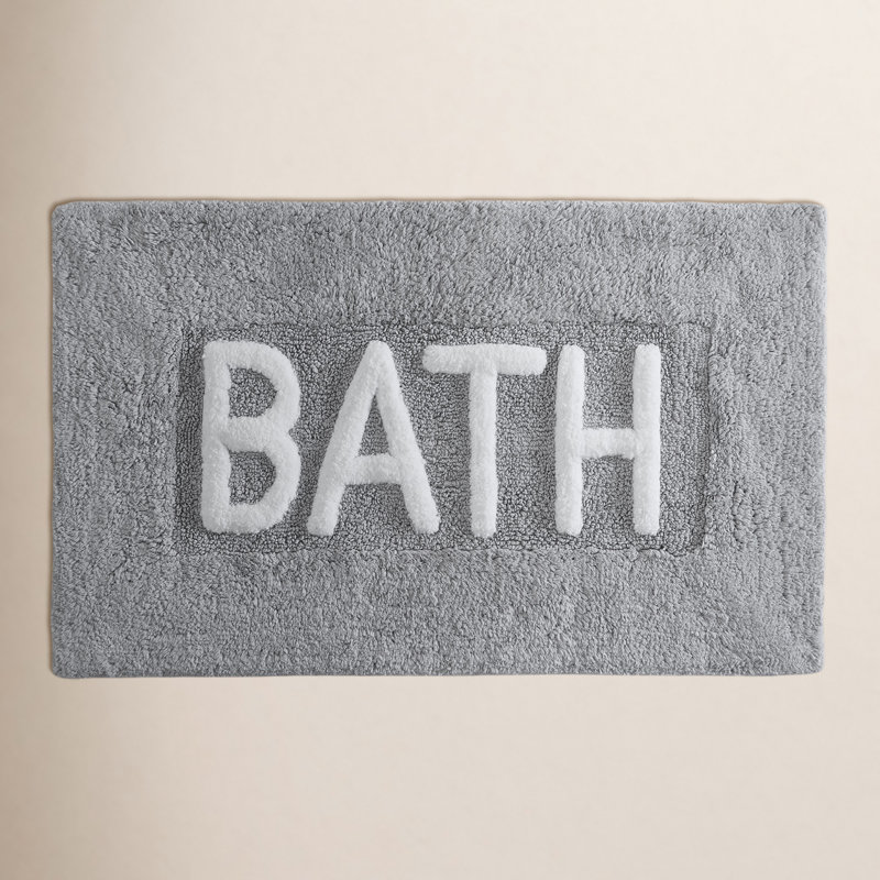 Cotton Blend Non-Slip Bath Rug, Light Gray