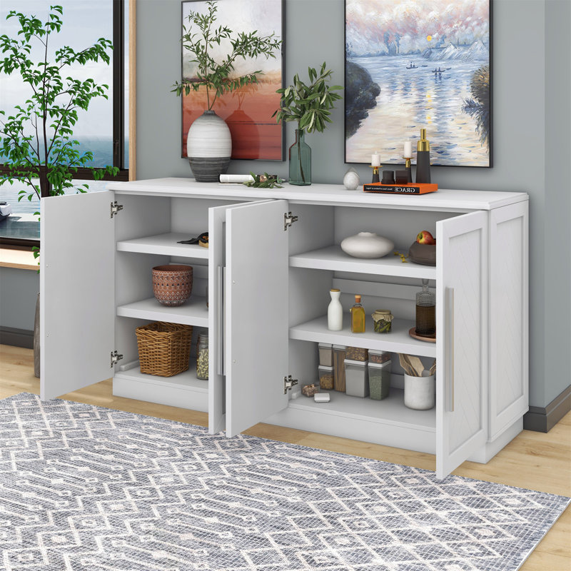 Versatile Wooden Sideboard with Adjustable Shelves and Ample Storage Capacity for Organized Living, White