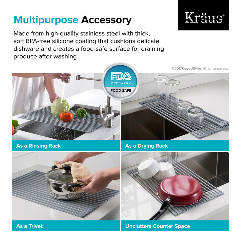Kore Over the Sink Dish Rack, Light Grey, 0.375" H x 16.875" W x 12" D