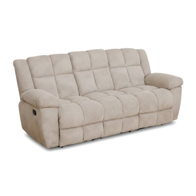 Manual Reclining Sofa With Center Console, 3 Seat Corduroy Recliner Couch With Cup Holders And Drop Down Table For Living Room, Beige