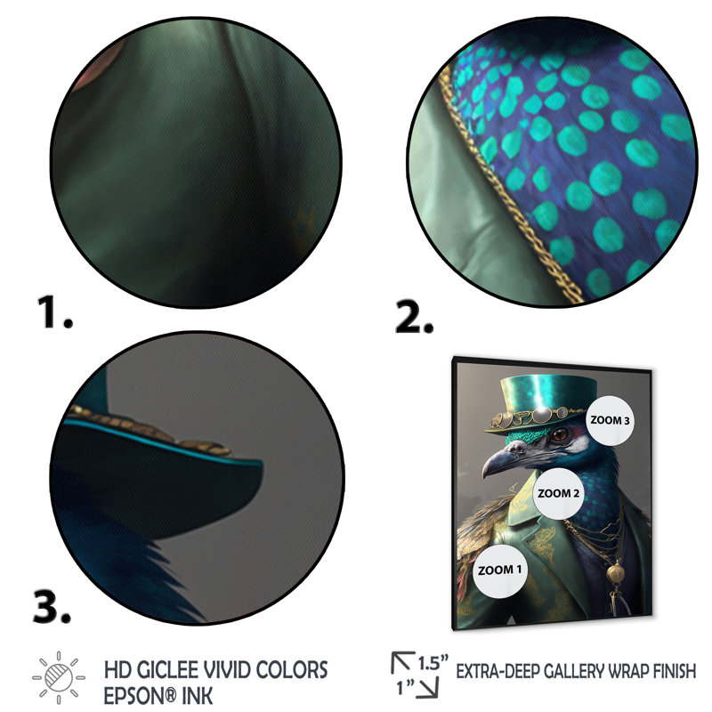 «Peacock Gangster in NYC II», impression sur toile, H 20 po x l 12 po x P 1 po, Impression noire sur toile encadrée