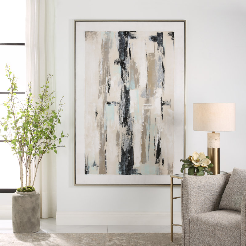 Placidity Neutral Abstract Canvas Art with Silver Frame