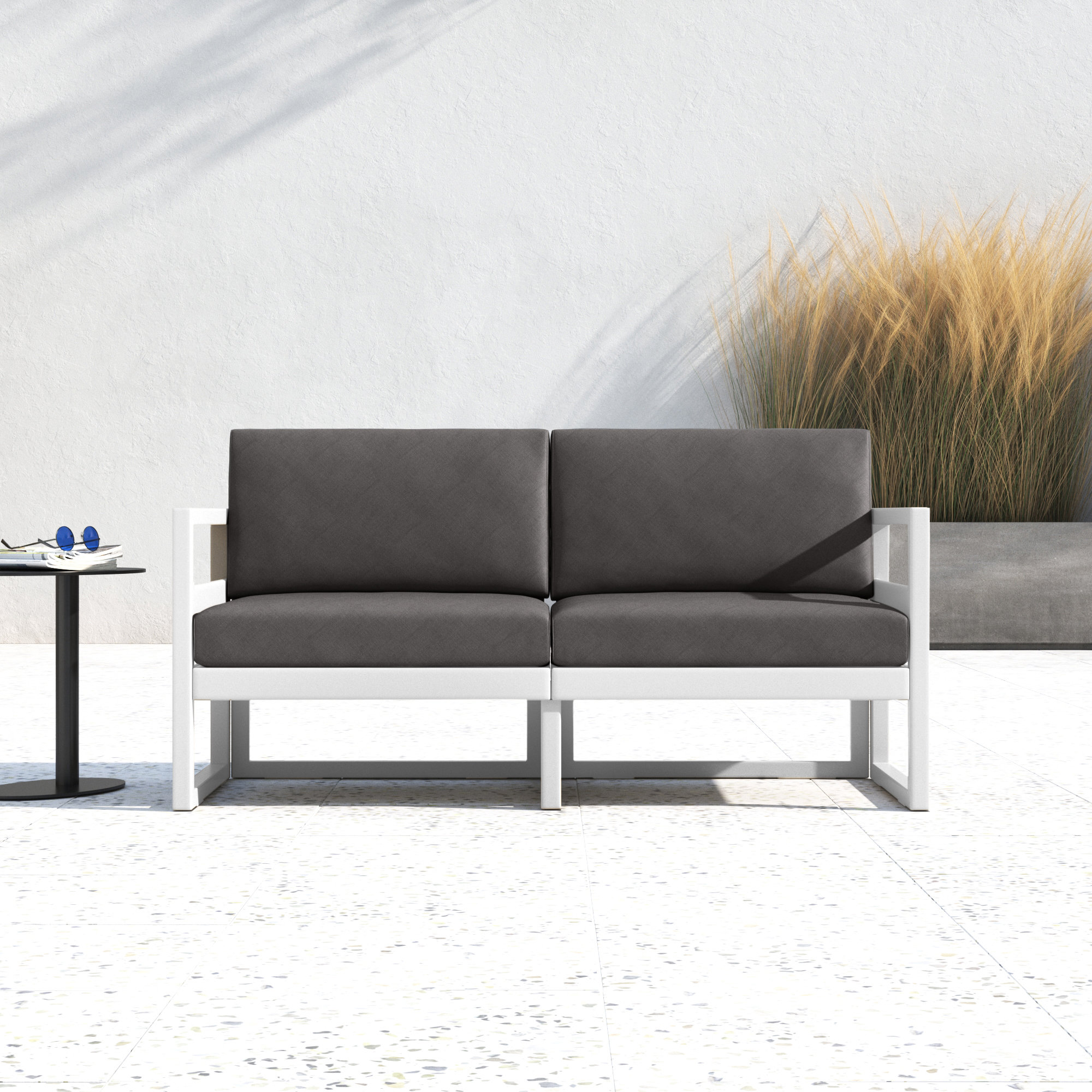 Lane 58'' Wide Straight Loveseat with Cushions, Charcoal, White