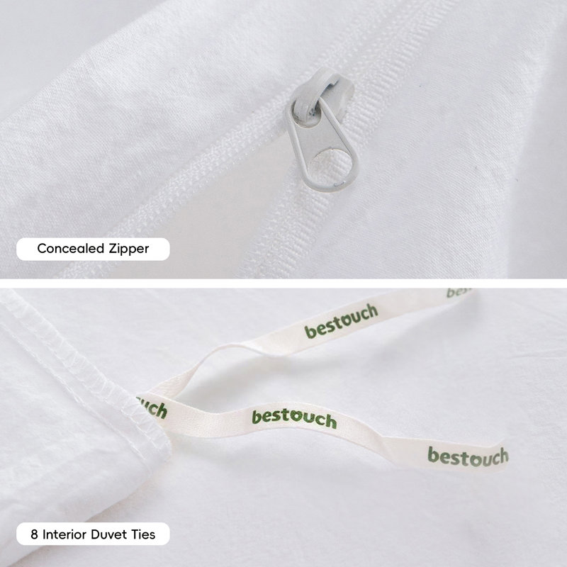 BESTOUCH Duvet Cover Set 100% Washed Cotton Linen Feel Lightweight, California King Duvet Cover + 2 King Pillowcases