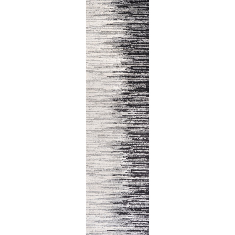 Spann Linear Modern Half-Stripe Gray/Cream Rug, Runner 2'3" x 8'