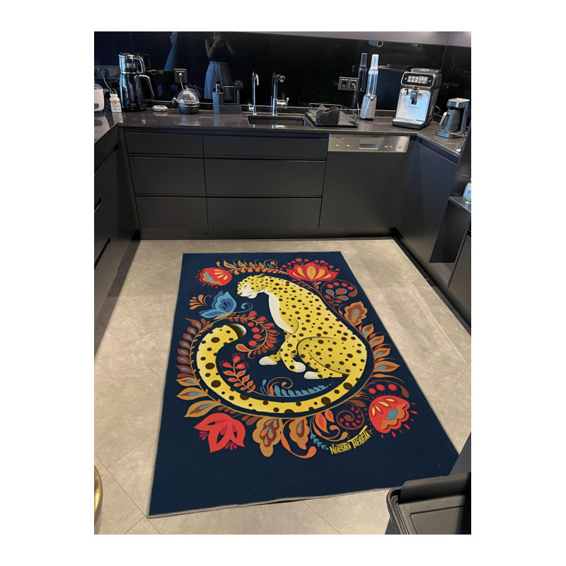 Tapis décoratif moderne à motif léopard et fleurs, Tapis de couloir 3 pi 3 po x 9 pi 10 po