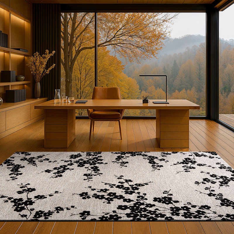 Sakura Night Snow Recycled P.E.T Area Rug, Rectangle 80 x 150 cm