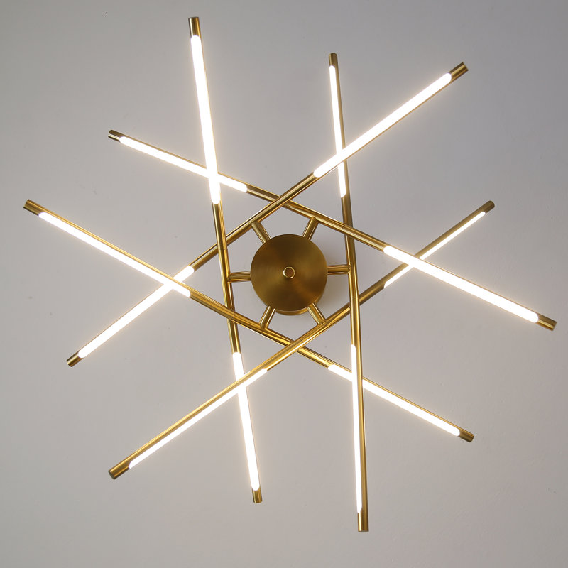 Lustre à DEL 12 lumières Spoutnik moderne moderne à hauteur réglable Deshawn, Or brossé